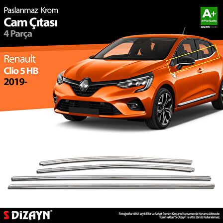 S-Dizayn Renault Clio 5 Krom Cam Çıtası 4 Prç 2019 ve Üzeri