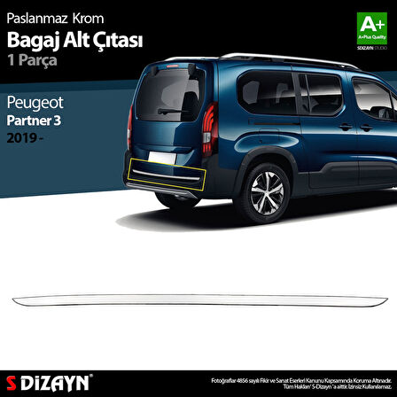 S-Dizayn Peugeot Partner 3 Krom Bagaj Alt Çıtası 2019 Üzeri