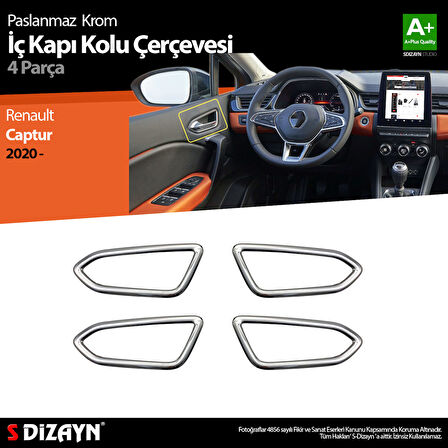 S-Dizayn Renault Captur 2 Krom İç Kapı Kolu Çerçevesi 4 Prç. 2020 Üzeri