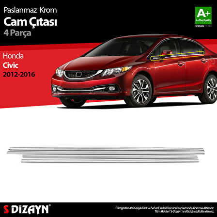 S-Dizayn Honda Civic Krom Cam Çıtası 4 Prç 2012-2016
