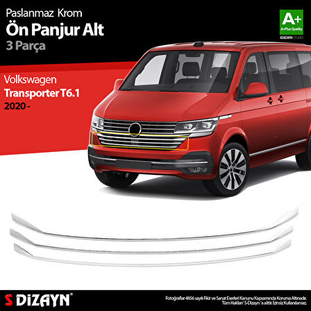 S-Dizayn VW Transporter T6.1 Krom Ön Panjur Alt Çıtası 3 Prç. 2020 Üzeri