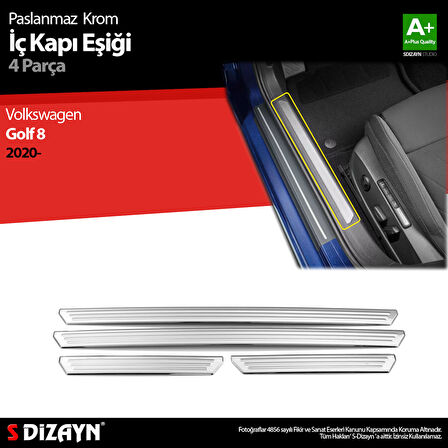 S-Dizayn VW Golf 8 HB Krom İç Kapı Eşiği 4 Prç. 2020-2024