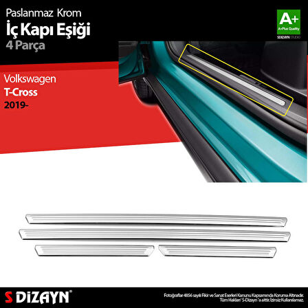 S-Dizayn VW T-Cross Krom İç Kapı Eşiği 4 Prç. 2019-2023