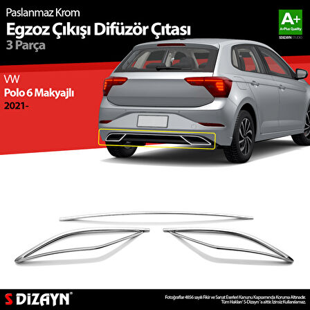 S-Dizayn VW Polo 6 HB Makyajlı Krom Egzoz Çıkışı Difüzör 2021 Üzeri