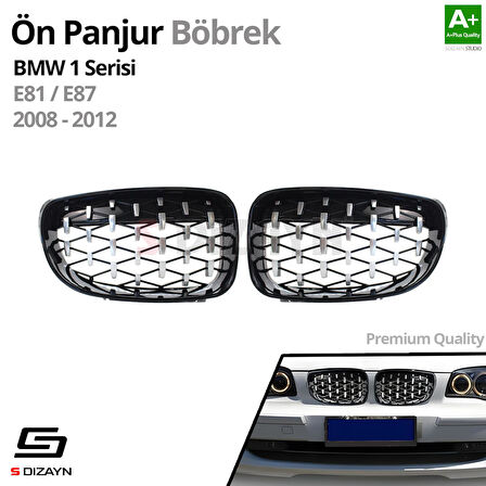 S-Dizayn Bmw 1 Serisi E81/E87 Ön Panjur Böbrek Parlak Siyah Çerçeveli Krom Diamond Model 2008-2012