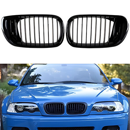 S-Dizayn Bmw 3 Serisi E46 Ön Panjur Böbrek Parlak Siyah Piano Black Düz Model 1999-2001