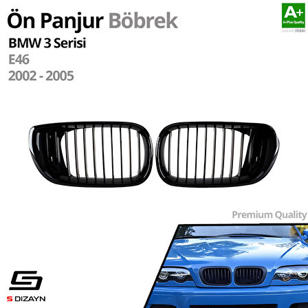 S-Dizayn Bmw 3 Serisi E46 Ön Panjur Böbrek Parlak Siyah Piano Black Düz Model 1999-2001