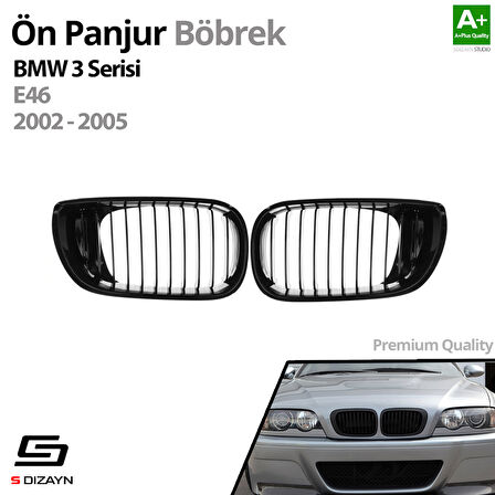 S-Dizayn Bmw 3 Serisi E46 Ön Panjur Böbrek Parlak Siyah Piano Black M3 Model 2002-2005