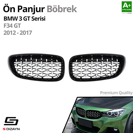 S-Dizayn Bmw 3 Serisi GT F34 GT Ön Panjur Böbrek Parlak Siyah Çerçeveli Krom Diamond Model 2012-2017