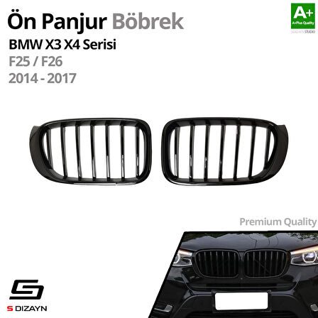 S-Dizayn Bmw X3-X4 F25/F26 Ön Panjur Böbrek Parlak Siyah Piano Black Düz Model 2014-2017