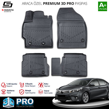 Toyota Corolla 3D Pro Havuzlu Paspas 2013-2018 A+ Kalite