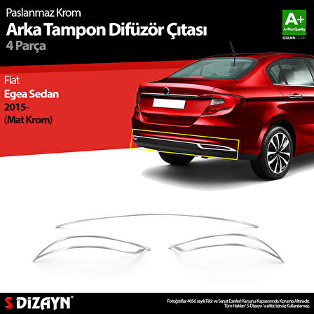 S-Dizayn Fiat Egea SD Krom Arka Tampon Difüzör Çıtası 3 Prç. 2015-2020 (Mat Krom)