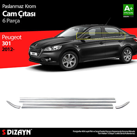 S-Dizayn Peugeot 301 Krom Cam Çıtası 6 Prç. 2012-2017