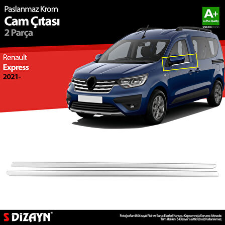 S-Dizayn Renault Express Krom Cam Çıtası 2 Prç. 2021 Üzeri A+ Kalite