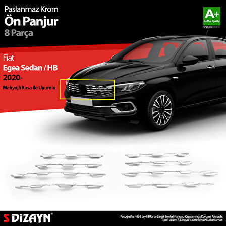 S-Dizayn Fiat Egea SD / HB Krom Ön Panjur Diamond Model 8 Prç 2020 Üzeri A+ Kalite