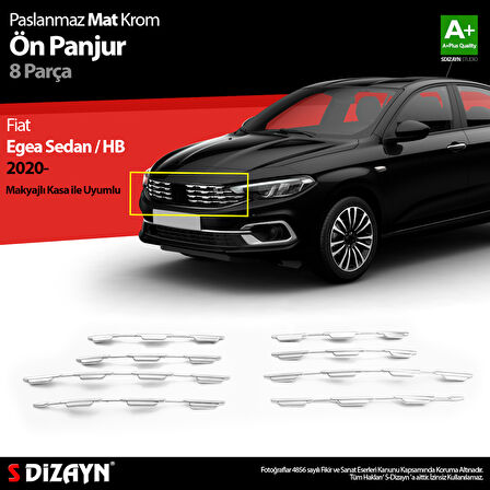 S-Dizayn Fiat Egea SD / HB Krom Ön Panjur Diamond Model 8 Prç 2020 Üzeri Mat Krom A+ Kalite