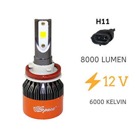 Space Led Far Ampulü Beyaz 48W 12V 8000LM H11 / LAAM92