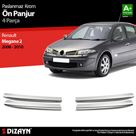 S-Dizayn Renault Megane 2 Krom Ön Panjur 4 Prç 2006-2010