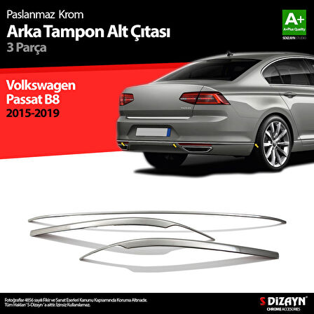 S-Dizayn VW Passat B8 Krom Arka Tampon Alt Çıtası 3 Parça 2015-2019