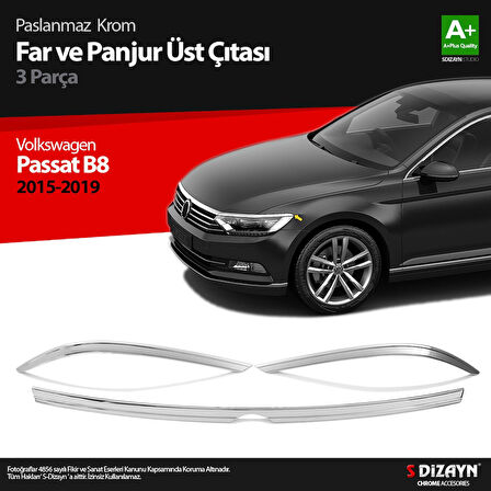 S-Dizayn VW Passat B8 Krom Far Üzeri Çıta Seti 3 Parça 2015-2019