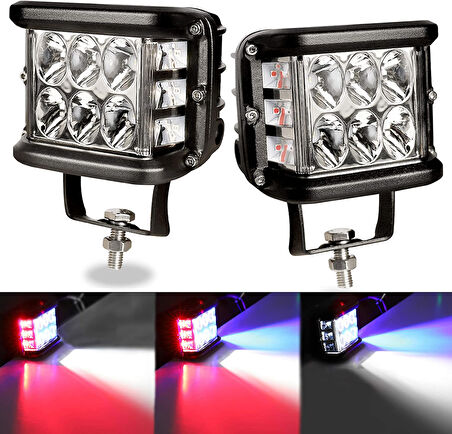 Space Offroad sis lambası beyaz-kırmızı-mavi 12 led 36w çift / LASS319-1