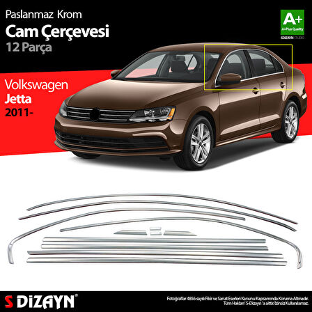 S-Dizayn VW Jetta Krom Cam Çerçeve Seti 12 Prç. 2011-2019 A+ Kalite