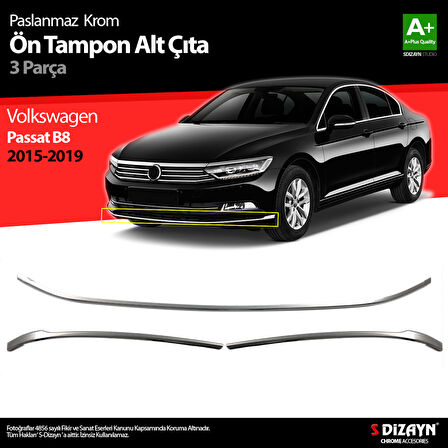S-Dizayn VW Passat B8 Krom Ön Tampon Alt Çıtası 3 Parça 2015-2019