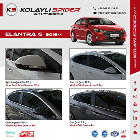 Hyundai Elantra 6 Ayna Kapağı Alt Çıtası 2 Prç Krom 2016 ve Sonrası