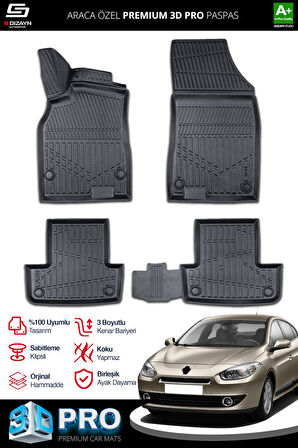 Renault Fluance 3D Pro Havuzlu Paspas 2010-2016 A+ Kalite