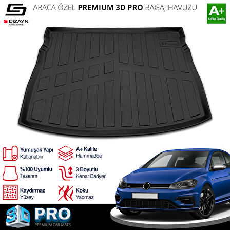 S-Dizayn VW Golf 7 3D Pro Bagaj Havuzu Üst Bagaj 2012-2020 A+ Kalite