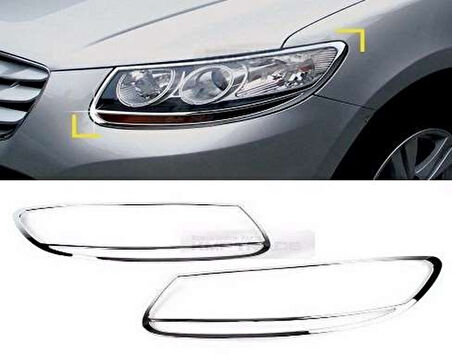 Hyundai Santa Uyumlu Fe 2006 2012 Ön Far Kaplama ABS (Plastik) Krom