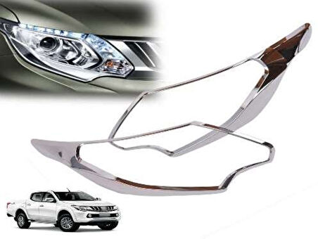 Mitsubishi L200 Uyumlu 2015 2018 Ön Far Kaplama ABS (Plastik) Krom