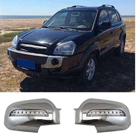 Hyundai Tucson Uyumlu 2004 2014 Ayna Kapağı ABS (Plastik) Krom LED