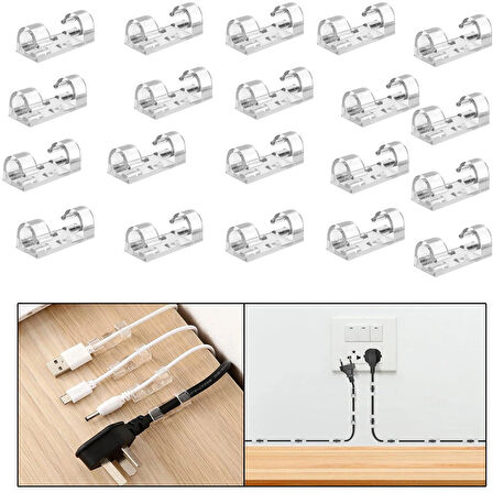 Microcase Yapışkanlı  Kablo Sabitleyici Düzenleyici Çok Amaçlı Kablo Toparlayıcı Klips Set - ŞEFFAF AL4551 20 Adet