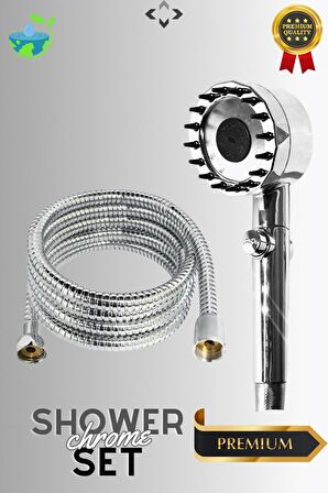 Chrome Shower Set Basınçlı Kademeli Duş Başlığı Şeffaf Pvc Krom Desenli Duş Hortumu Masajlı Duş Set