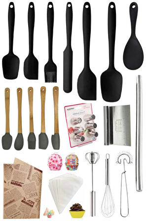 Silikon Servis Seti Mini Spatula Pilav Kaşığı Servis ve Hazırlık Sunum Seti Oklava,Spatula,Çırpıcı