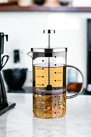 French Press Demlik Ölçü Kabı 3in1 Ürün Borosilikat Cam Frenchpress 300ml Ve Süt Kahve Köpürtücü