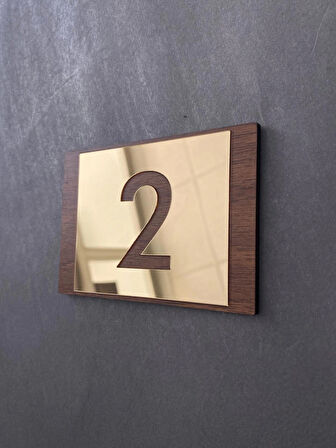 Lux Gold Aynalı Ceviz Mdf Serisi İç Mekan Apartman Daire Kapı Numarası