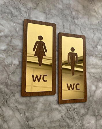 Lux Gold Aynalı Ceviz Mdf Serisi Wc Set Yönlendirme Levhası Kapı İsimliği