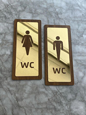 Lux Gold Aynalı Ceviz Mdf Serisi Wc Set Yönlendirme Levhası Kapı İsimliği