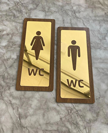 Lux Gold Aynalı Ceviz Mdf Serisi Wc Set Yönlendirme Levhası Kapı İsimliği