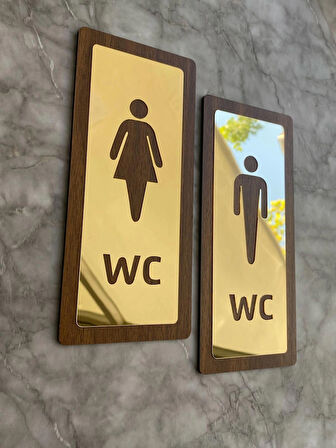 Lux Gold Aynalı Ceviz Mdf Serisi Wc Set Yönlendirme Levhası Kapı İsimliği