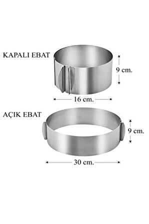 Ayarlanabilir Yuvarlak Model Kelepçeli Kek Çemberi Paslanmaz Çelik Kek Pasta Hamur Kalıbı 16/30CM