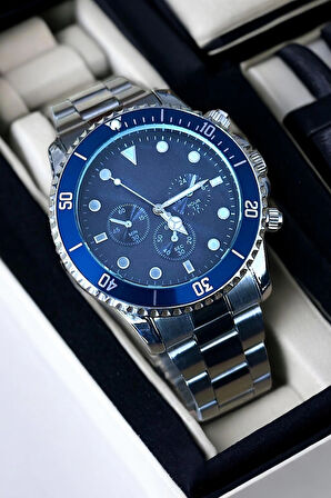 Premium Edition Ipc Kaplama Mavi&Gümüş Erkek Kol Saati