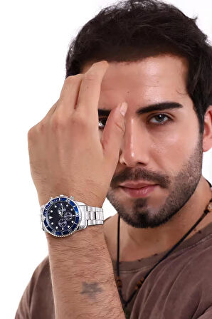 Premium Edition Ipc Kaplama Mavi&Gümüş Erkek Kol Saati