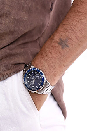 Premium Edition Ipc Kaplama Mavi&Gümüş Erkek Kol Saati