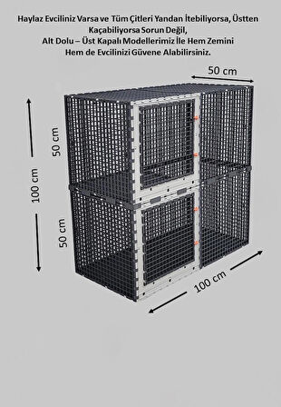 50cm X 100cm Yükseklik 100cm Tabanı Dolu Üstü Kapalı Kedi, Kuş, Tavuk 2 Katlı Çit - Kafes