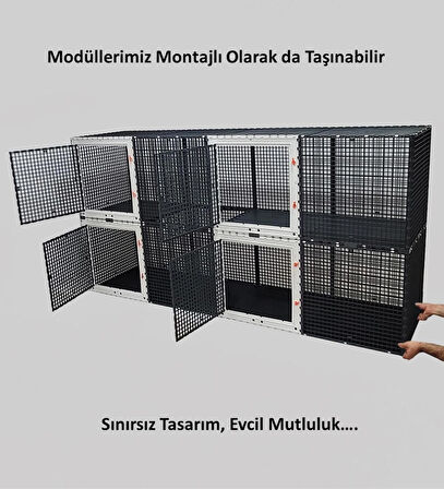 60cm X 240cm Yükseklik 120cm Kedi, Tabanı Dolu Üstü Kapalı 2 Katlı Çit - Kafes