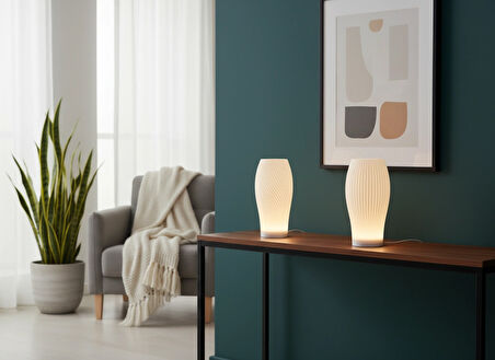 Luna Groove Serisi İkili Abajur - Dekoratif Aydınlatma - Gece Lambası - Masaüstü Lamba