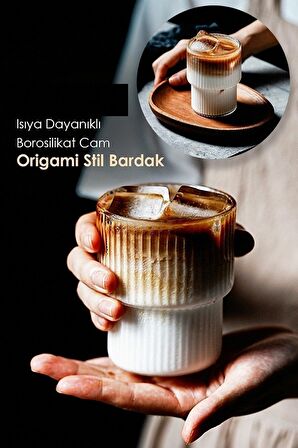 Isıya Dayanıklı Origami Stil Bardak | Kahve Ve Sunum Bardağı | Borosilikat Bardak 300 ml